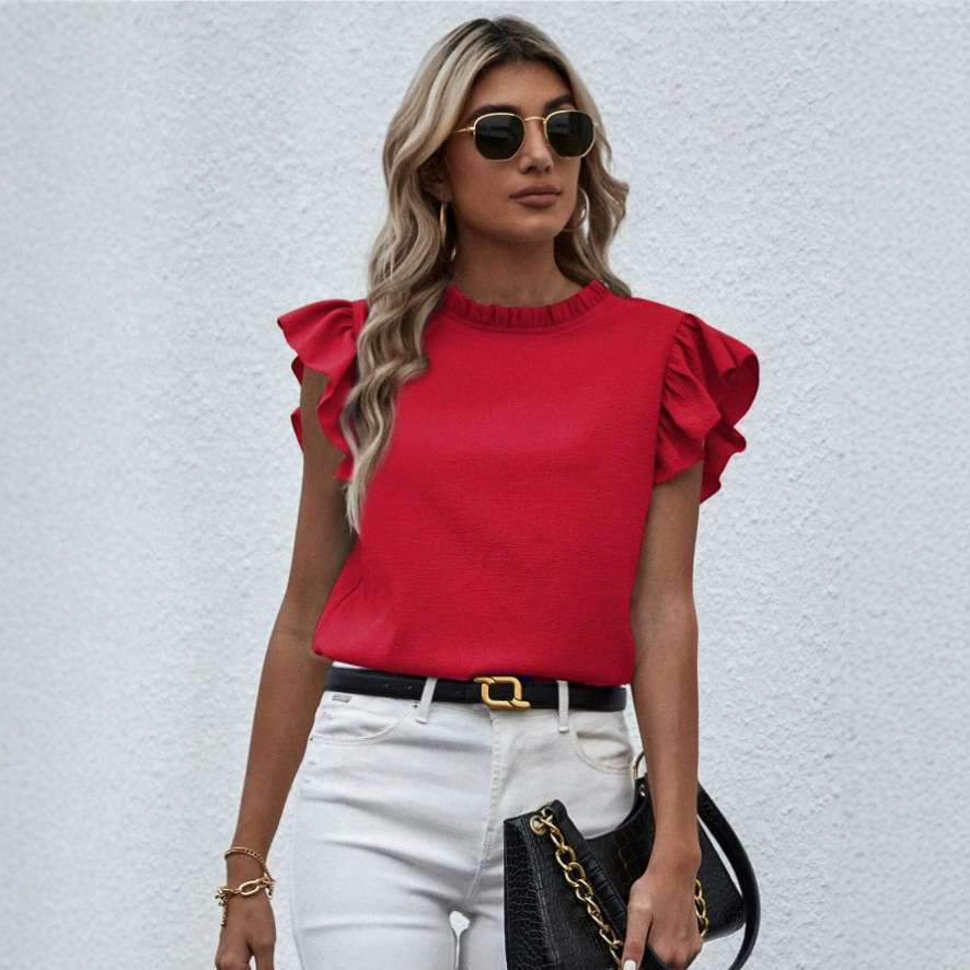 Blusa Dritta a Maniche a Volant — Scollo Tondo - 4