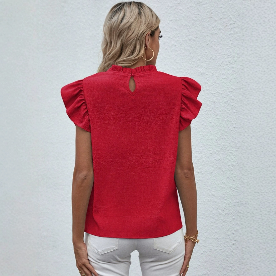 Blusa Dritta a Maniche a Volant — Scollo Tondo - 5