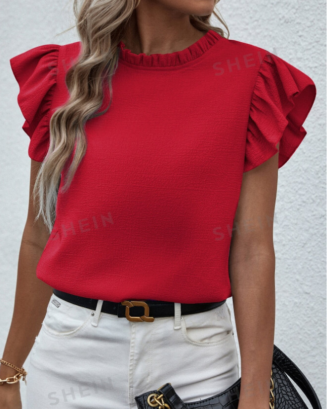 Blusa Dritta a Maniche a Volant — Scollo Tondo - 8